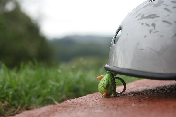 GG mit einem viel zu großen Kletterhelm